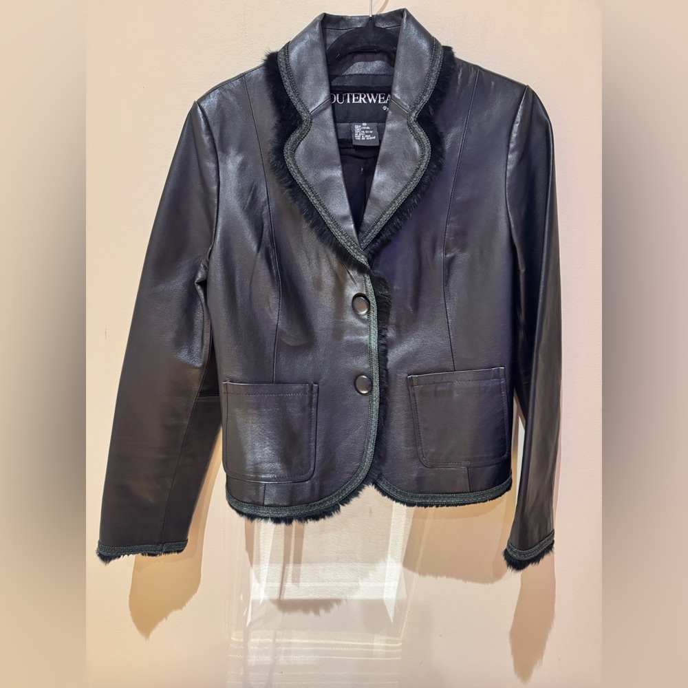 Outerwear by Lisa Black Vintage  100% Leather Jacket with Fur and Fringe Detail